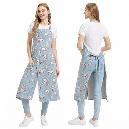 Molaxhome Split Pottery Apron with 3 Pockets Unisex with Adjustable Strap | Cotton Blend,Kitchen Apron,for Ceramics,Gardening,Kitchen Cooking - color: Bluerose