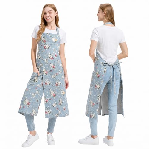Molaxhome Split Pottery Apron with 3 Pockets Unisex with Adjustable Strap | Cotton Blend,Kitchen Apron,for Ceramics,Gardening,Kitchen Cooking - color: Bluerose