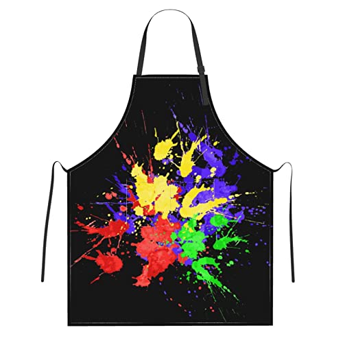 Apron Adjustable Waterproof Bib Aprons for Men Women Chef Kitchen Cooking Bbq Grilling - color: Artist Colorful Splattered Ink