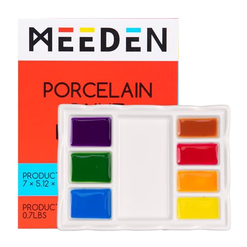 MEEDEN 8-Well Ceramic Artist Paint Palette, Porcelain Paint Palette Tray, Watercolor Mixing Palette, Porcelain Mixing Tray for Watercolor, Gouache, Acrylic Painting, 7”x 5.2”x 0.6” - size: 7" x 5.2" x 0.6"