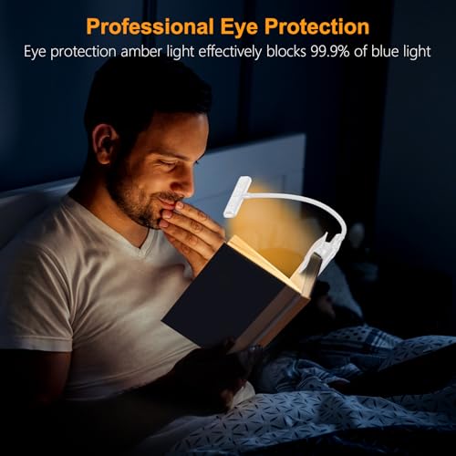 Gritin 19 LED Rechargeable Book Light for Reading in Bed | Eye Caring 3 Color Temps,Stepless Dimming Brightness,Memory Function,90 Hrs Runtime Lightweight Clip on Light-White - color: White