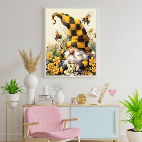 Fall Paint by Numbers The Little Gnome Portrait DIY Painting by Number on Canvas Gnome Drink Coffee Painting with Brushes Acrylic Paints for Adults and Beginner Fall Decor 16x20 Inch（DIY Frame） - color: Artwork 01, size: 16''x20''(DIY frame)