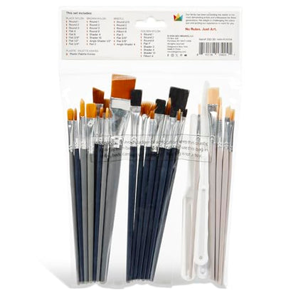 KINGART 35-Piece Studio Brush & Tool Set with Pouch – Includes 33 Multi-Media Brushes (Nylon, Bristle), 2 Palette Knives for Acrylic, Watercolor, Oil, Gouache Painting, Illustration, and DIY Crafts