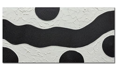 zoinart Hand-Painted Black and White Abstract Oil Paintings Modern Canvas Wall Art, Minimalist Texture Artwork for Living Room Bedroom Office Wall Decor Ready to Hang - color: BL-063