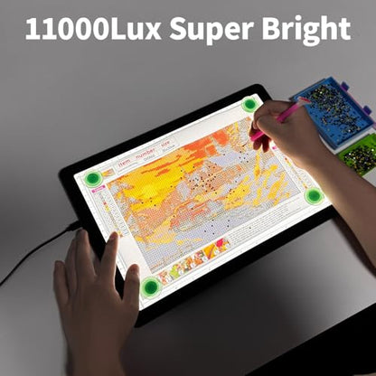 TSOCOS 11000Lux A4 Diamond Art Light Board, Light Pad with Side Physical Buttons & 6 Levels of Brightness, 3 Colors Magnetic Light Box for Tracing, Diamond Painting, Drawing, Weeding Vinyl - style: A4 (Non-rechargeable)