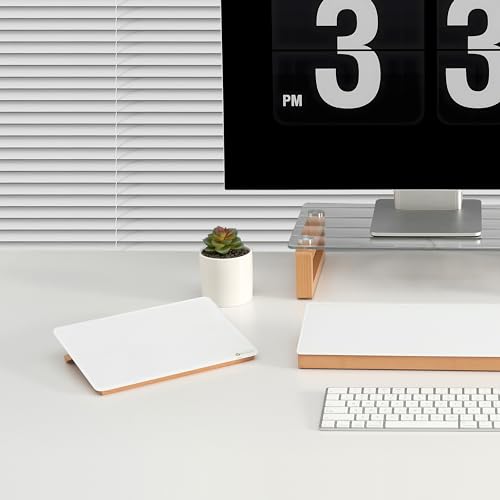 Yeoux Desktop Glass Whiteboard with Reversible Wood Stand 6.7"x9.5" - color: Beech-white Horizontal
