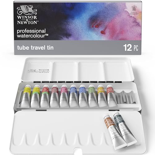 Winsor & Newton Professional Watercolor Paint Set, Tube Travel Tin - style: Lightweight Sketchers' Box 12 x 5ml Tubes