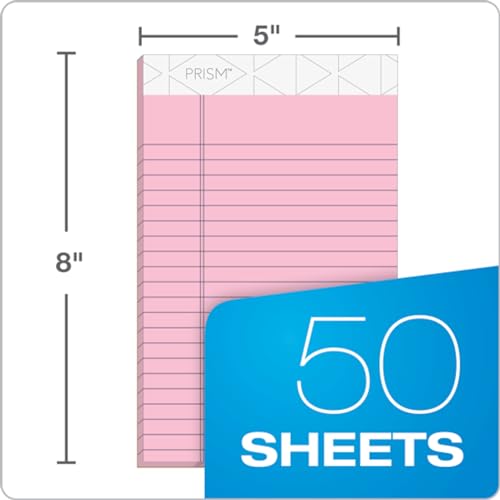 Tops 5 x 8 Legal Pads, Prism Brand, 2 Pink/2 Blue/2 Purple, Narrow Ruled, 50 Sheets Per Writing Pad, Made in USA (63016) 6 Count (Pack of 12) - size: 5" x 8" (Pack of 12)