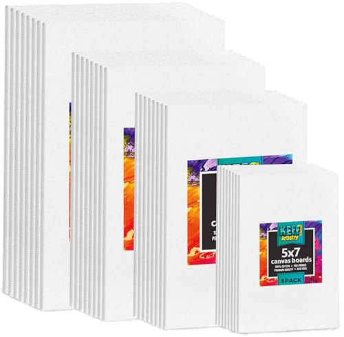 KEFF 32-Pack Bulk Canvas for Painting, 8 of 5x7, 8x10, 9x12, 11x14 Canvas Boards for Painting, Art Supplies for Adults & Kids - 100% Cotton Primed Painting Canvas for Acrylic, Oil, Watercolor, Tempera - size: 32 Pack - 8 of Each, 5x7, 8x10, 9x12, 11x14