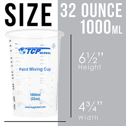 TCP Global 32 oz. (1000ml) Graduated Plastic Mixing Cups (Box of 25)