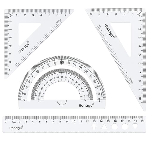 Honagu Triangular Ruler Set, 4 Pieces Aluminum Alloy Ruler, Metal Drafting Ruler, Geometric Protractor for Students,Teacher, Draftsmen, Engineers,Gift Stocking Stuffers for Kids (20cm/7.87in, Silver) - color: Silver, size: 20cm