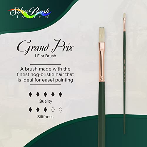 Silver Brush Limited Grand Prix Flat Oil Paintbrush, Size 1, Long Handle | Stiff Flagged Hog Bristle, Superb Paint Absorbency, Well-Balanced, Lightly Textured Strokes, Easel Painting - size: Size 1, Long Handle