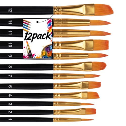 Bonison Watercolor Brushes, 12 Pcs Artist Paint Brushes Kit Multi-Size