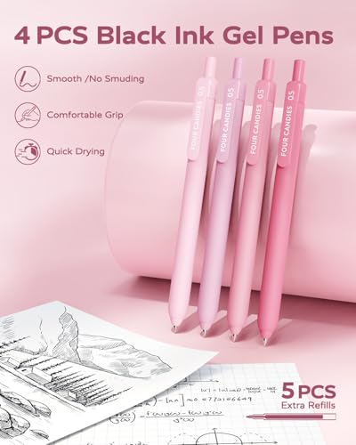 Four Candies Cute Aesthetic Pink School Supplies Kit for Girls - color: Pink