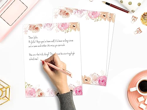 THiNKABLE Floral Stationery Paper, 50 Sheets, 8.5x11, Pink, Decorative, Writing Paper - color: Pink Flowers 50 Set