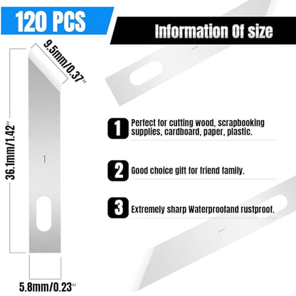 120 Pcs Exacto Knife Blades, #1 High Carbon Steel Hobby Knife Blade Refills Hobby Knife Replacement Blades for Craft, Scrapbooking, Stencil - size: #1