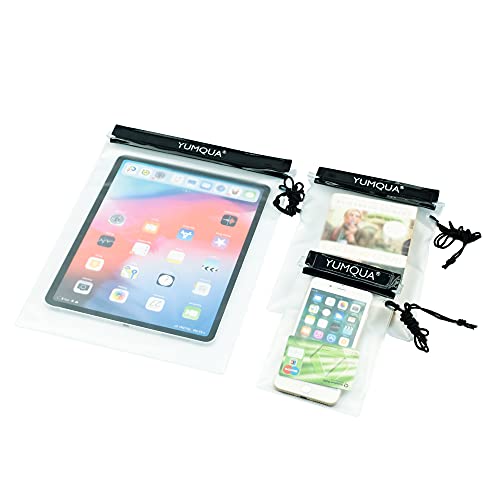YUMQUA Waterproof Pouch Dry Bags Document Map Holder for Water Sport 3PACK - color: Black
