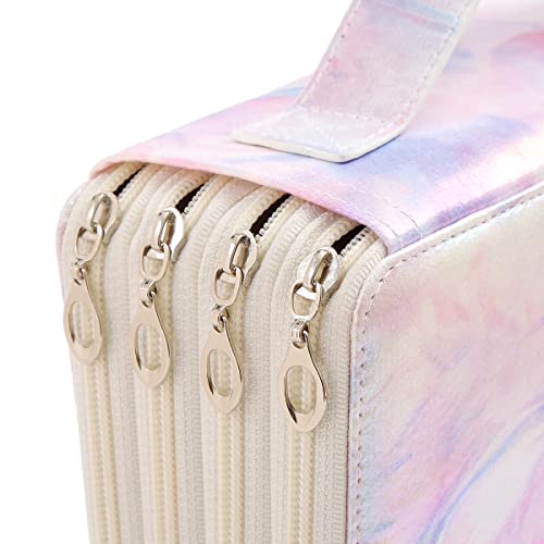 200 Slots Pencil Case 4-Layer Zipped Holder w/Handle - color: Marble-Purple, size: 200