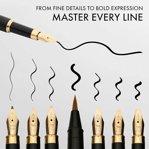 Wordsworth & Black Luxury Bamboo Black Calligraphy Pen Set, 6 Nibs | Fountain Ink Bottle, Cartridges , Refill Converter, Gift for Men , Women, Smooth Writing, Journaling , Lettering - color: Black Wood