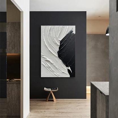 NANKAI Art Hand Painted Thick textured black and white Minimalist home wall Art Deco oil painting 36x24 inches - color: NKHB152
