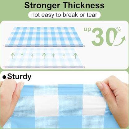 4 Packs Buffalo Disposable Table Cloth, 54 x 108 Inch Waterproof Plastic Tablecloth, Rectangle Baby Blue and White Checkered Table Covers for Picnic, Birthday, Party, Back to School - color: Baby Blue and White, size: 54" x 108" - 4 Pack