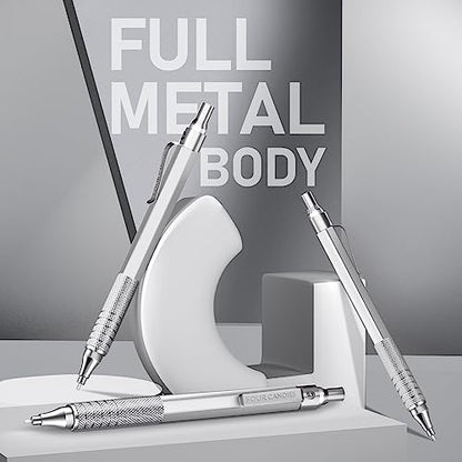 Four Candies Metal Mechanical Pencil Set with Case, 0.9mm, 3-Pack, Silver | 480PCS HB Lead Refills, 3 Erasers+9 Eraser Refills, Anti Grip, for Drafting, Engineering, Technical Drawing, Art Projects - color: Silver, style: 0.9 MM
