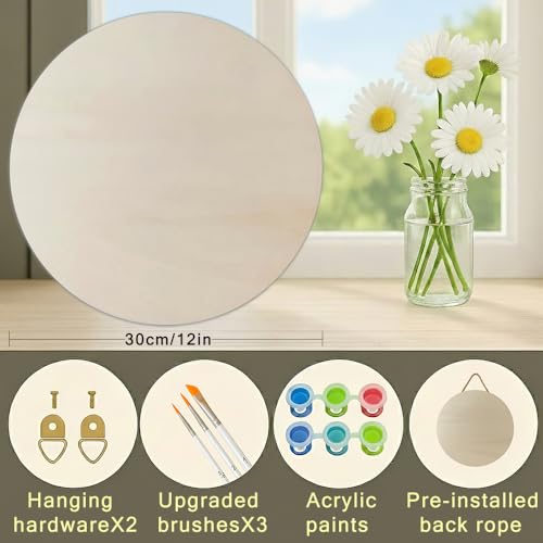Cherry Blossom Paint by Numbers Kit for Adults on Wood Board – DIY Moonlit Floral on the Branches Wood Craft Painting Kit, 12 in Round, Acrylic Paint Set, Beginner-Friendly, Relaxing Home Decor Gift - color: FM04290
