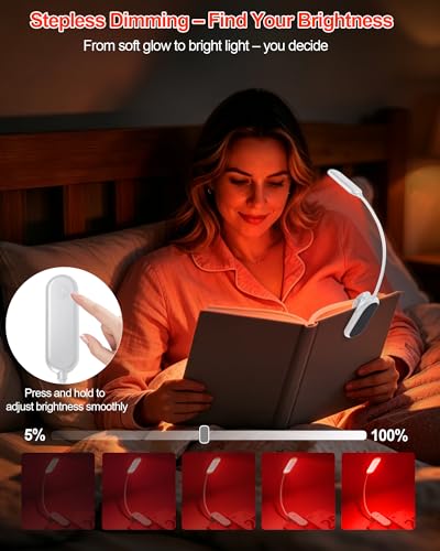 630nm Red Book Light for Reading at Night - Zero Blue Light, Dimmable Reading Lights for Books in Bed, LED Book Lamp Clip on, Gift for Students Parents Nurse Studying Travel (2 Pack) - size: White-2 Pack