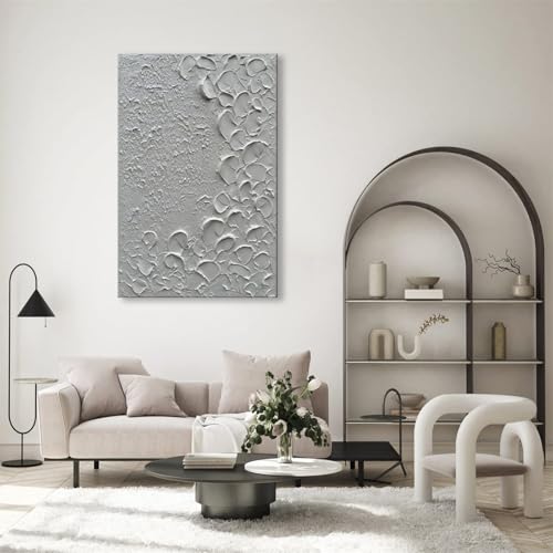 zoinart Pure White Texture Wall Art, Hand Painted Vertical White Abstract Modern Oil Paintings, Thick Texture Contemporary Wall Art 24x36 inch - color: BL-066