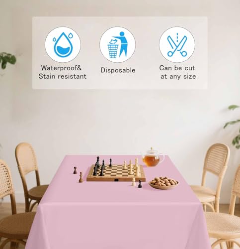 HEIPINIUYE 2 Pack Light Pink Tablecloth Disposable 54 x 108 Inch Baby Pink Plastic Table Cloth Disposable Waterproof Rectangle Table Cover for Party Birthday Camping Picnic Tablecloths - color: Light Pink Rectangle Tablecloth, size: 2 Pack