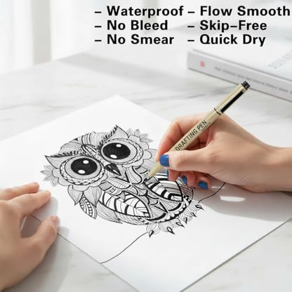 EBOT Micro Fineliner Drawing Art Pens,12 Black Fine Liner Waterproof Art Line Professional Drawing Watercolour Marker Sketching Illustration Manga Calligraphy Sketch Zentangle Outline