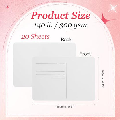MECCANIXITY 20 Sheets Watercolor Postcards, 100% Cotton 4x6 Inch Watercolor Paper with Purple Tin Box Blank Postcards Rough for Mailing Painting Invitations Greeting Cards(140lb/300gsm) - color: Purple
