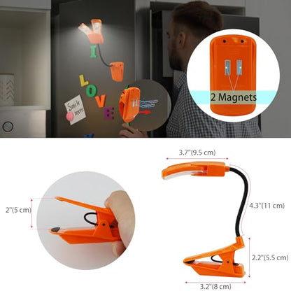 BIGMONAT Battery Operated Clip on Light, Dimmable Brightness Eye Care Book Reading Light, 360°Flexible Gooseneck Night Lighting for Home Office, Reading,Study (Orange, 2Pack) - color: 2Pack - Orange