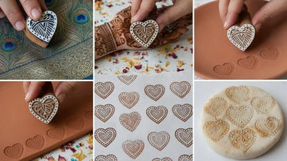 Stylish Romantic Five Hearts Wooden Blocks Stamps for Printing on Textiles, Pottery Crafts,Henna, Scrapbooking (Set of 5) - size: Pack # 104
