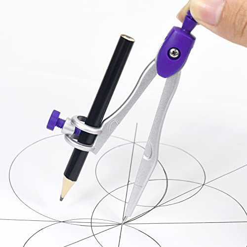 Vobou 10 pcs Math Geometry Set Student Supplies,Compass Kit Set (Purple） | Shatterproof Storage Box,Rulers,Protractor,Compass,Eraser,Pencil Sharpener,Lead Refills,Pencil,for School and Drawing - color: Purple