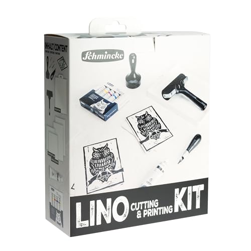 Schmincke - aqua-LINOLDRUCK, lino printing set, complete set with 5 x 20 ml tubes, 1 x 35 ml tube lino printing ink, 82 716 097, incl. cutting tool, roller, lino printing plates
