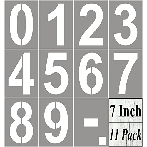 7 Inch Large Number Stencils for Painting - 11 Pack Number Stencil Templates for Curb Address, Cakes, Cookies, Mailboxes and Crafts, Reusable House Numbers Stencils for Wood Signs & Cement Wall Art - size: 7 Inch