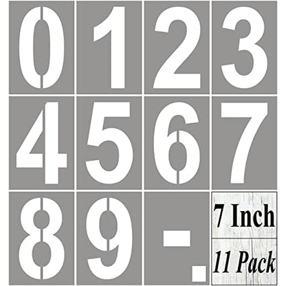 7 Inch Large Number Stencils for Painting - 11 Pack Number Stencil Templates for Curb Address, Cakes, Cookies, Mailboxes and Crafts, Reusable House Numbers Stencils for Wood Signs & Cement Wall Art - size: 7 Inch