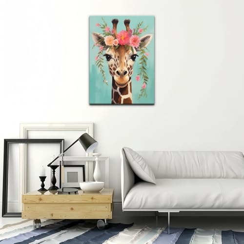 Natuyalo Framed Paint by Numbers Kit for Adults Beginners, Giraffe Acrylic Easy Paint by Number with Frame, Animals Painting by Number Kits on Canvas Framed (12x16 Inch) - color: Color-03