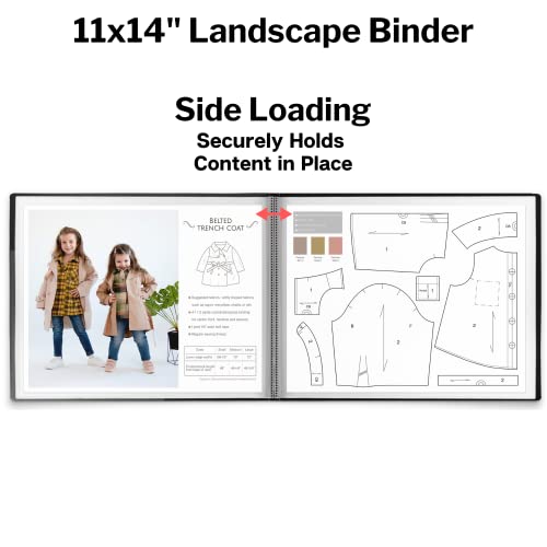Dunwell 11x14 Portfolio Binder, 24 Pockets, Horizontal, Black | Clear Plastic Sleeves, Presentation Book, For Documents, Certificates & School Artwork - color: Black, size: 11x14", style: 11x14" Horizontal