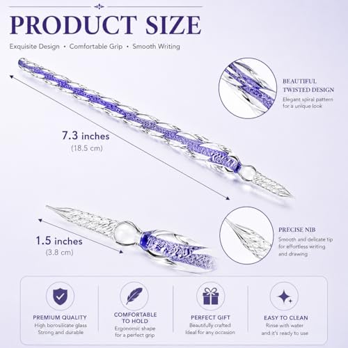 3 Pack Handmade Glass Dip Pen Set, High Borosilicate Crystal Calligraphy Glass Pens for Writing, Drawing, Decorative Art, Signature Pen Gift for Artists, Teens, Women and Men