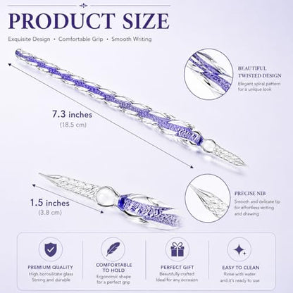 3 Pack Handmade Glass Dip Pen Set, High Borosilicate Crystal Calligraphy Glass Pens for Writing, Drawing, Decorative Art, Signature Pen Gift for Artists, Teens, Women and Men