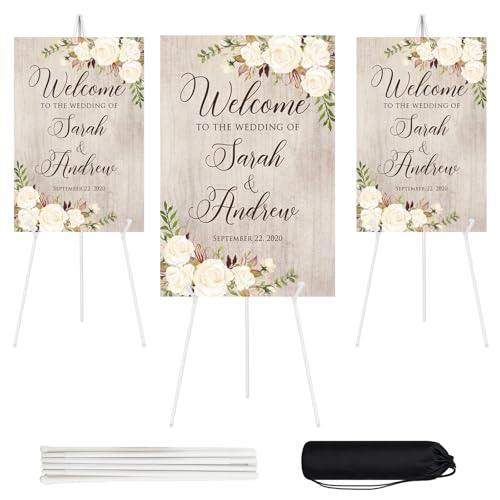 JEAWIWI 3 Pcs Lightweight Easel Stand, 66 Inch, White, with Portable Bags | Adjustable Art Poster Board Metal Stand, for Display Wedding Welcome Sign, Painting, Art Display, Home & Party Use, and More - color: White, size: 3 PCS