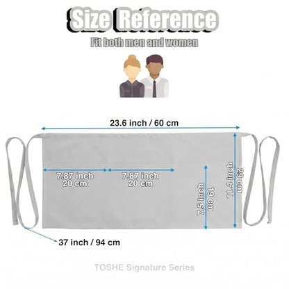 TOSHE Waist Apron 3 Pockets Waterdrop Resistant Cotton Server,Chef,Waitress - color: Gray