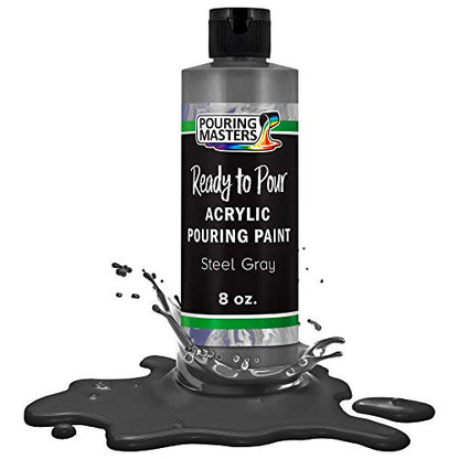 Pouring Masters Steel Gray Ready to Pour Acrylic Pouring Paint - Premium 8-Ounce Pre-Mixed Fluid Acrylic Paint - Fluid Art Supplies for Canvas, Wood, Paper, Tile & Rocks - color: Steel Gray