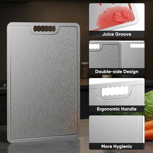 Titanium Cutting Board,100% Pure Titanium Cutting Boards for Kitchen, 2025 New Double Sided Food-Grade Chopping Board for Cutting Meat Vegetable Fruit-Large(18x12in） - size: L: 18"L x 12"W