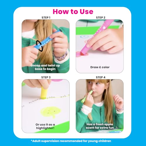 Ooly Scented Neon Gel Crayons, Set of 6, Twist-Up | Ages 6+, Crisp Green Apple Scent, Smooth Gliding, Bright Neon Colors, Use as Highlighters for Notes and Journaling - style: Scented Neon Gel Crayons