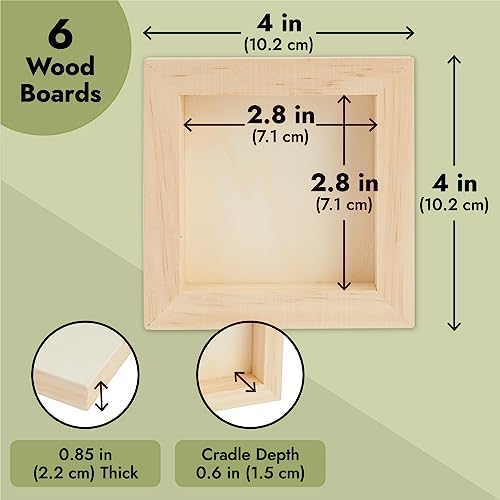 Bright Creations Wood Canvas Boards (6 Pack), 4x4 inches, 0.85 inches Thick, Pinewood Material, Smooth Surface, 6 Pieces - size: Square 4x4in