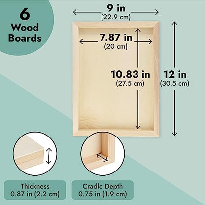 Bright Creations Canvas Boards for Painting - 9 x 12 in, Natural Wood, 6-Pack, Unfinished Deep Cradle - for DIY Wood Panel Signs & Painting Crafts - size: Rect. 9x12in