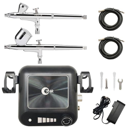 Airbrush Kit with Compressor, Dual Airbrush for Miniature Painting | Adjustable Pressure Control with 5 Modes & 41 Psi Max Output for Model Hobby, Makeup, Nail Art Painting